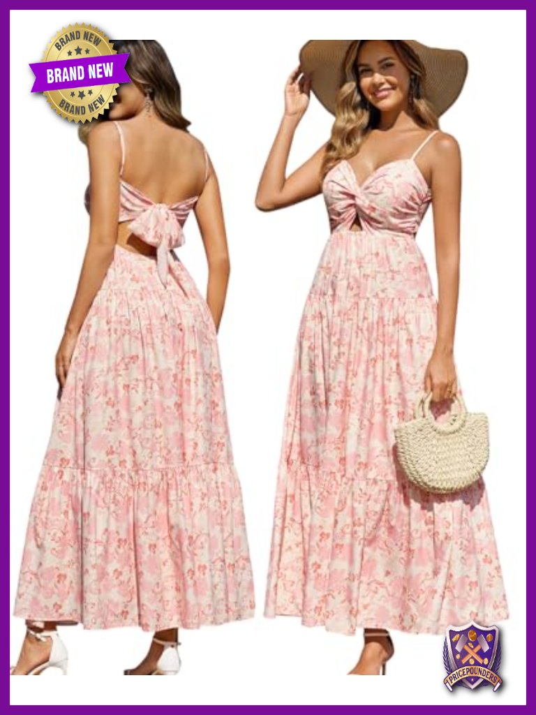 Spaghetti Strap V-Neck Maxi Dress Flowy Tiered Boho Sundress For Women